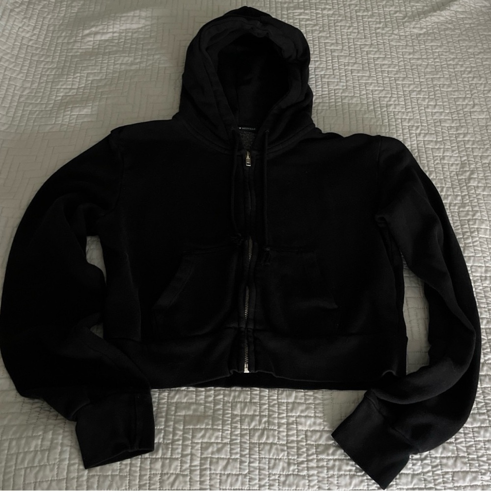 Women’s Brandy Melville Black Crop Hoodie Jacket One Size EUC